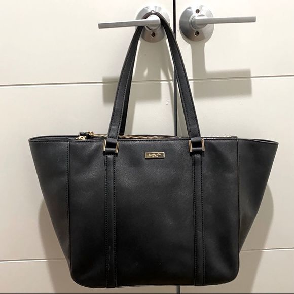 kate spade Handbags - KATE SPADE | Large Tote Satchel Bag Purse | Black Saffiano Leather + Gold Accent